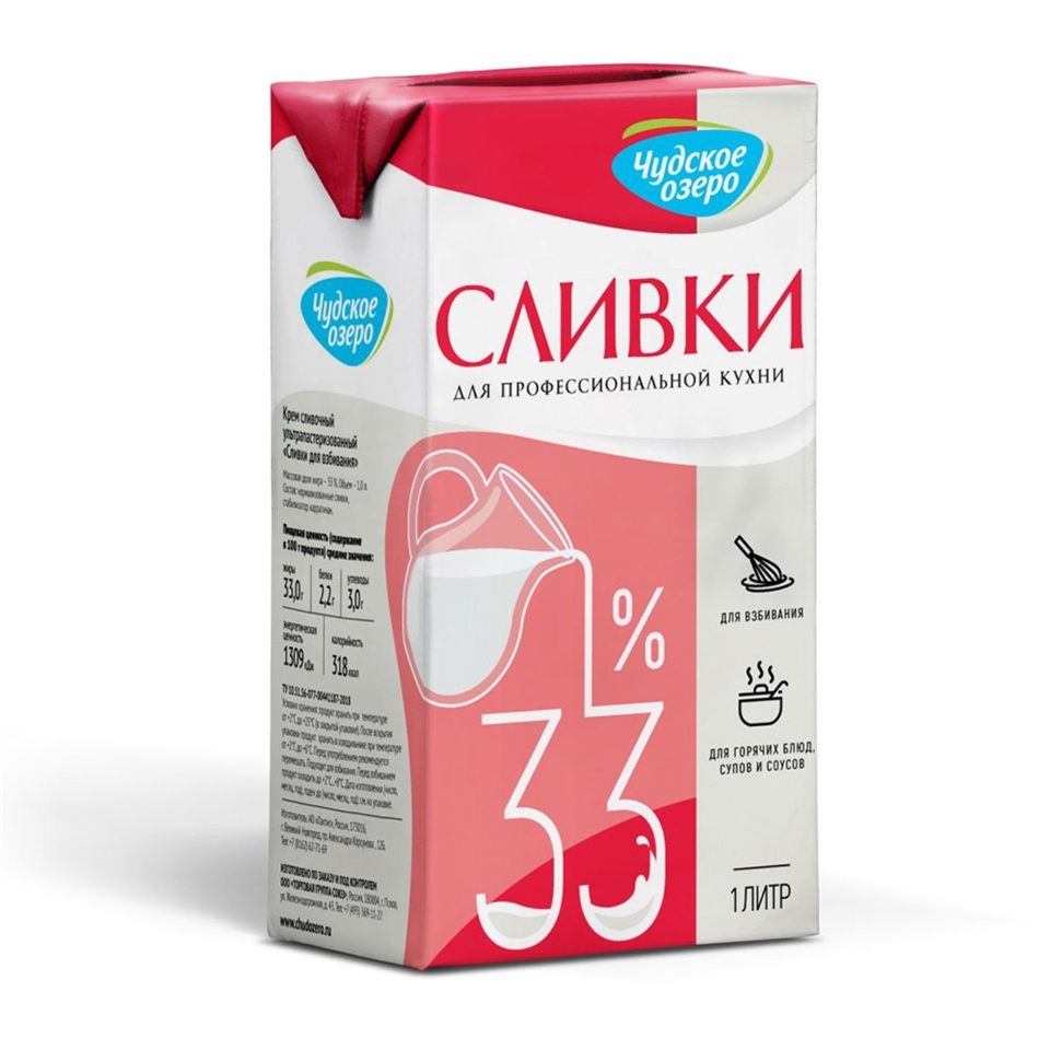 Сливки Чудское озеро 33% 1 л — купить с доставкой в Петропавловске